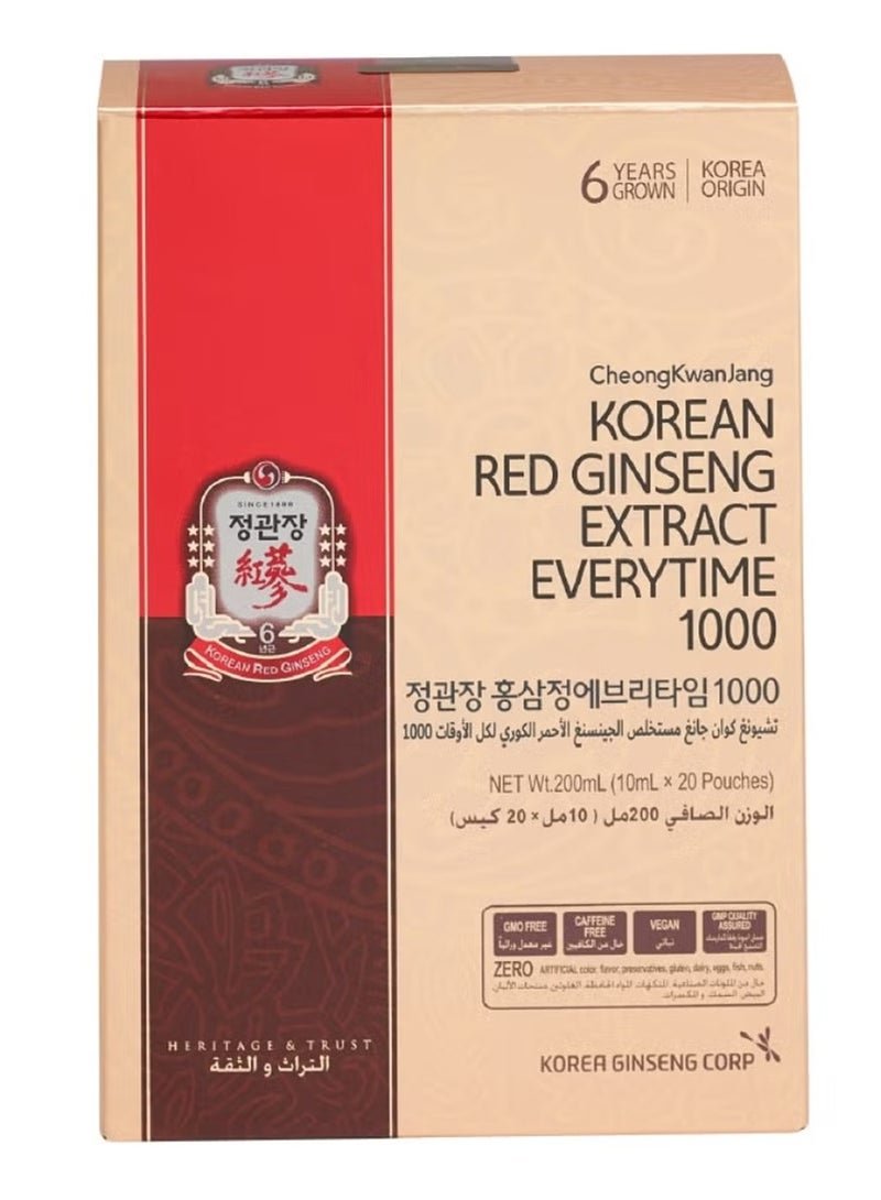 CheongKwanJang Korean Red Ginseng Everytime1000 - 10Ml x 20 Pouches