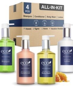 Terra Pure Eco Botanics Hotel Amenities Set  1014oz Pump Bottles  Shampoo Conditioner Hand  Body Wash and Lotion  Set of 4