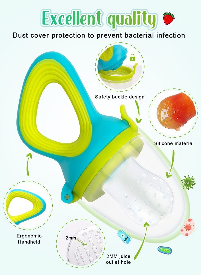URbazaar 2 Pack Baby Fruit Feeder with 3 Sizes BPA-Free Silicone Pouches | Travel-Friendly Food Dispenser | Includes 2 Toothbrushes + 1 Spoon for Toddlers & Infants - Image 2