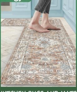 Angju Anti Fatigue Kitchen Mat Set of 2 Non Slip Kitchen Mats for Floor Cushioned Kitchen Rugs Comfort Standing Mat Farmhouse Waterproof PVC Foam Kitchen Floor Mat Runner