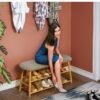 XiuWoo Bamboo Shoes Bench Seat Shoe Rack Storage Stool 2 Tier with Hidden Storage Compartment for Entryway Hallway Bedroom Living Room Shoes Shop 91*27*44cm