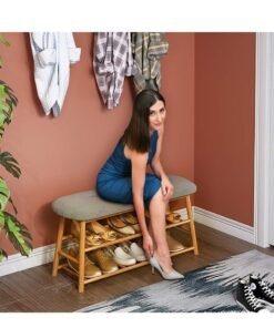 XiuWoo Bamboo Shoes Bench Seat Shoe Rack Storage Stool 2 Tier with Hidden Storage Compartment for Entryway Hallway Bedroom Living Room Shoes Shop 91*27*44cm