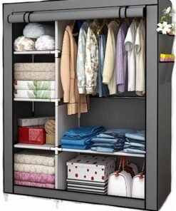 Portable Clothes Storage Organizer Fabric Wardrobe Grey