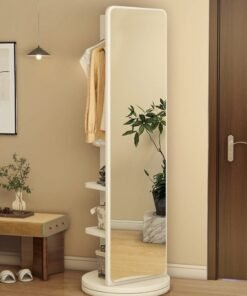 Rotating Solid Wood Dressing Mirror Cabinet with Storage Full Length Rotatable Mirror