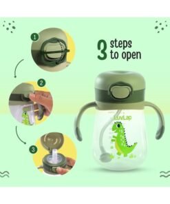 Luvlap Baby Bite Resistant Soft Silicone Straw Sipper Cup with Handle, with Weighted Straw, Sippy Cup with Anti Spill Lock, BPA Free, 6m+, 300 ml, Green - Image 4
