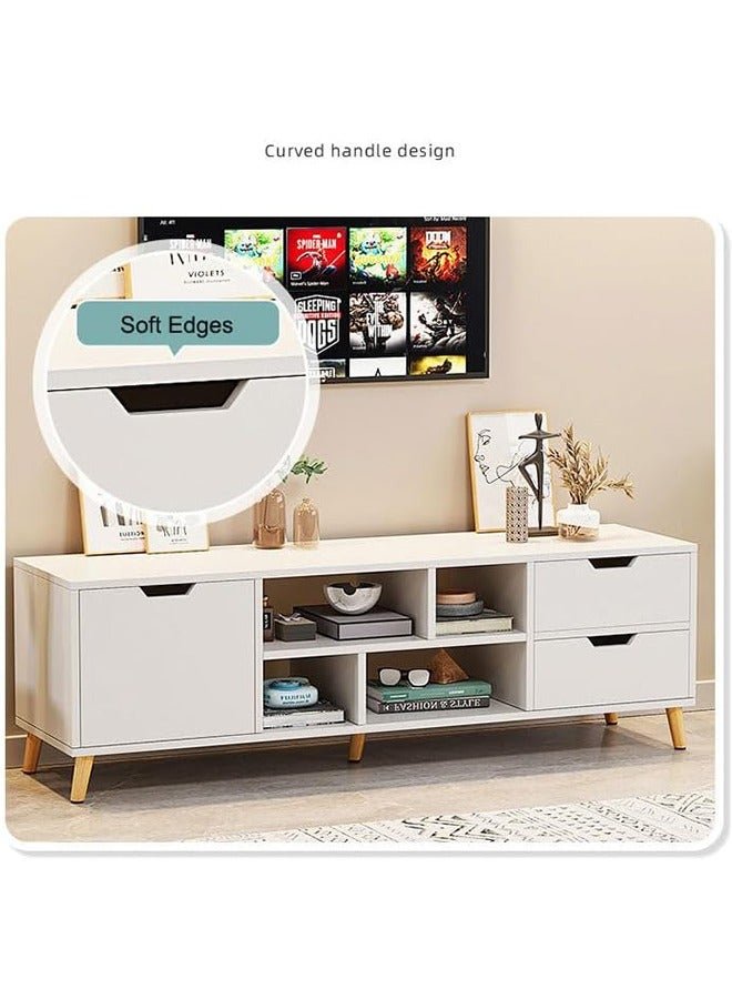 JCB CHIC Modern White TV Stand, Large TV Stand Shelves, Living Room Entertainment Center Wood Media Console Table with Storage and 4 Drawers - Image 3