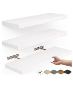XiuWoo 3-Pack Wood Wall Mounted Floating Shelves, Rustic Display Shelves, Home Storage Rack, Hanging Shelf, Bathroom Organizer Shelf for Home, Office