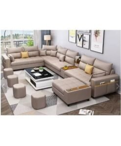 Karnak Zara Modern Couch U Shaped PU Leather Living Room Furniture Chaise Lounge Sectional L Shape Corner Sofa Set Beige 7 Seaters 389x231x86cm