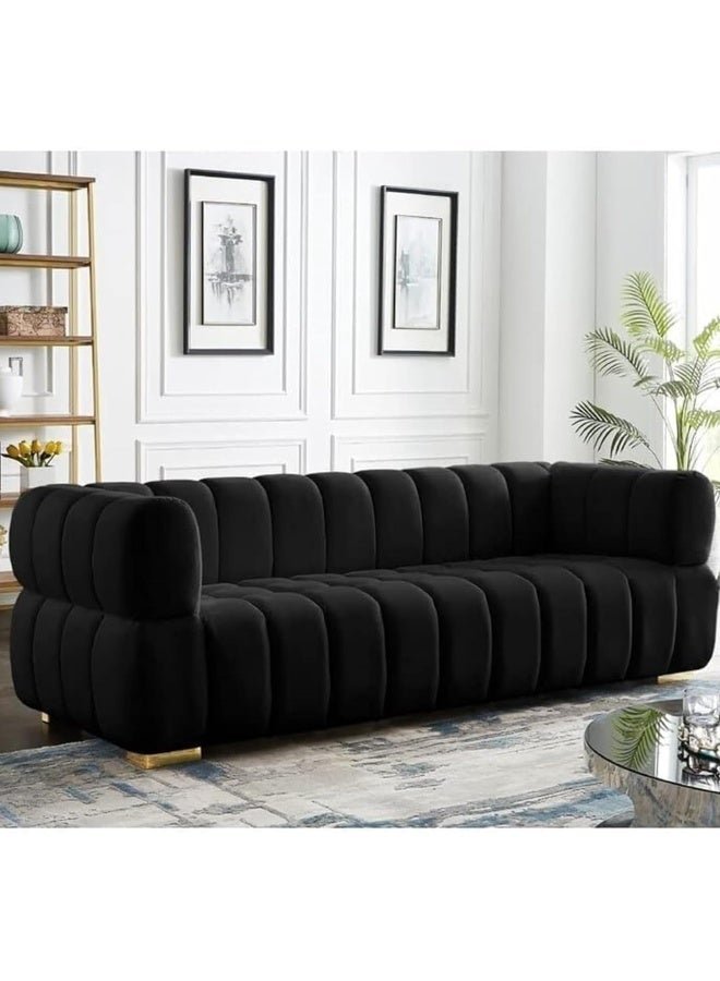 Comfynest Luxurious Three-Seater Velvet Arm Sofa - Modern Couch for Living Rooms, Guest Rooms & Hotels (Black)