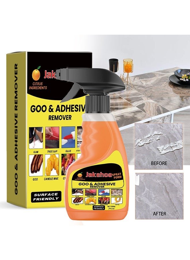 Jakehoe Goo & Adhesive Remover,Glue Remover Spray, Adhesive Remover for Cars, Glue Removal Liquid Tape Remover Sticker Lifter, Safe Adhesive Remover Multifunctional Glue Remover for Car Interiors Removes Residue Labels Decals 120ml