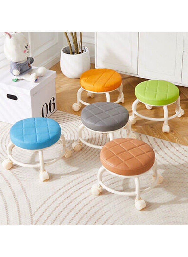 Low Roller Seat Wheel Stool Chair PU Leather Rolling Stool Seats on Wheels for Kids Home Office Fitness Manicure Round Roller Seat Stool Multicolor(1pc)