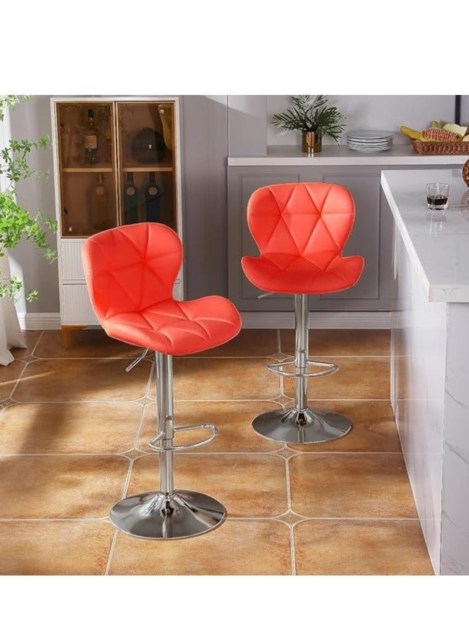 2 PCS Bar Stools Bar Chairs PU Leather Adjustable Swivel Chair with Back and Footrest Coffee Chair for Home Kitchen(Orange)