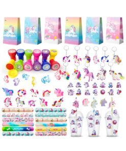 FRUITFUL PARTY Unicorn Party Favors for 12 Guests, 134pcs Unicorn Birthday Party Favors Set Unicorn Goodie Bags Unicorn Slap Bracelet Unicorn Stickers Keychain Stampers Rings