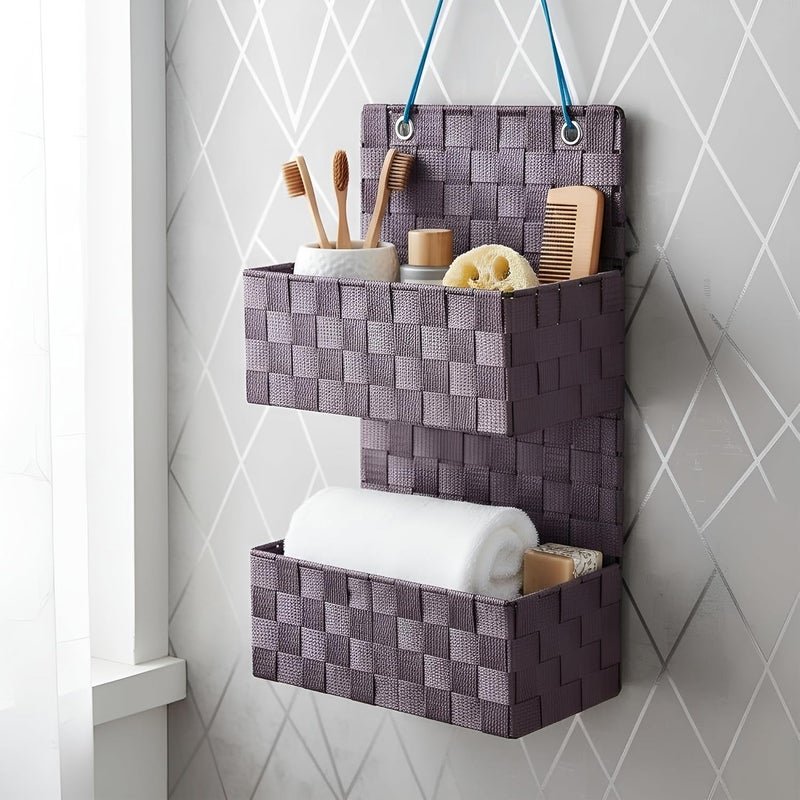 iBELL Nylon Hanging Storage Box for Clothes | Wardrobe Organizer | Cloth Storage Box | Purple Design