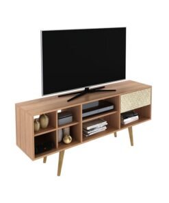 DANUBE HOME Laredo TV Cabinet For Up To 55 Inches TV Entertainment Wall Unit Furniture Wooden TV Stand For Living Room Bedroom TV Rack L136xW33xH59.5 cm Almond/Rattan