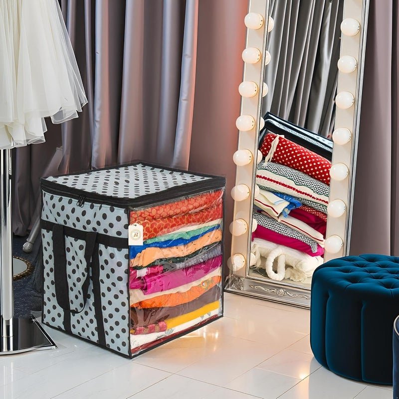 Shaping Fabric Premium Saree Storage Bag with Transparent Window and Polka Dot Design