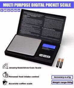 HUMJO LCD Digital Scale Portable Mini Jewelry Gold Weight Scale Micro Gram Scale 0.1g-500g Electronic Weighing Coffee Scale Pocket Scale,Black