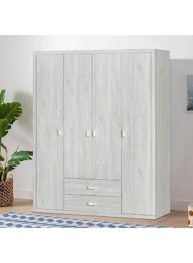 DANUBE HOME V2 Tisley 4 Door Wardrobe Extra Sturdy Closet Clothes Storage Cupboard Modern Design Space Saving Swing Door Cabinet For Bedroom L160Xw55Xh201.5Cm - L.Oak/White Faux Marble