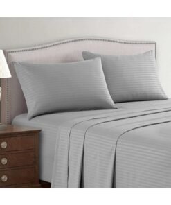 Hotel Linen Klub 3-Piece Queen Bed Sheet Set – 100% Cotton Sateen Stripe Patterned – Size: 240x260cm + 2 Pillowcases 50x75 cm – Ultra-Soft, Luxury Hotel Collection Cotton Silver 50x75cm