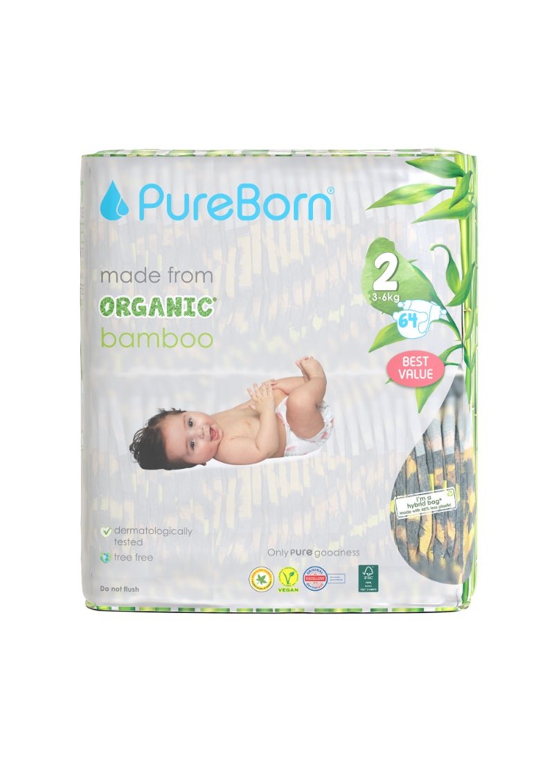PureBorn Organic Diapers Size-2 3-6kg Twin Value Pack Leopard Print 64 Diapers