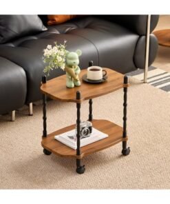 Alternative view of XiuWoo Vintage Mid-Century Rolling Cart 2-Tier Mobile Side Table with Wheels, Multi-Purpose Storage Shelf for Living Room, Bedroom Balcony Modern Square End Table, Rustic Bedside Organizer