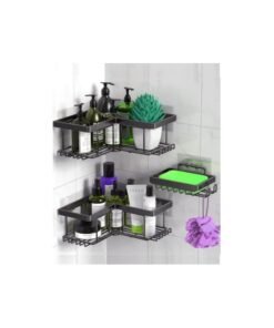 S2C Wall Mounted Bathroom Shelf Heavy Duty, Rustproof Shower Caddy with Soap Holder, Stainless Steel Bathroom Organizer,Bathroom Accessories Corner Shelf, Kitchen Organizer (PACK OF 3)