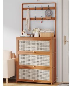 KLNAMAEAAN Flip Door Shoe Cabinet Hanger Integrated Household Doorway Multi-functional Shoe Rack Solid Wood Brown Storage 100*32*188 CM
