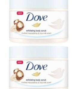 Dove Exfoliating Body Polish Scrub,Macadamia & Rice Milk,with ¼ moisturising cream, 225ml 2PC