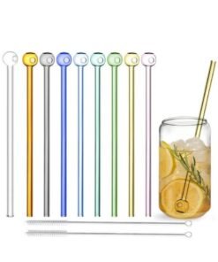 YQbest 8Pcs Reusable juice straws, borosilicate glass multifunctional straws, high temperature resistance and no deformation, Fruit straws for adults and children, multi-color , with straw brush