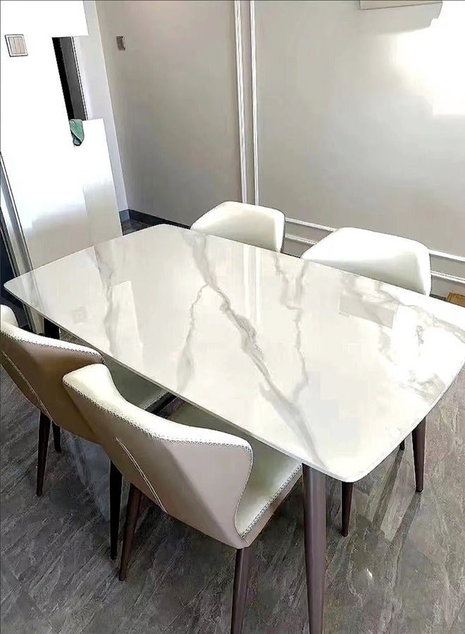 C&C Home Modern Multipurpose Industrial Standard Rectangle Sintered Stone Dining Table and 6 Curved Ergonomic Chair Set for Kitchen Restroom140x80x75 and 43x54x84 cm - Image 2