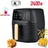 Kimaya 8L Air Fryer 2400W Extra Large Capacity Multi Functional Digital Air Fryer – Oil-Free Cooking, Smart Temp Control, Non-Stick & Auto Shut-Off (Matte Black)