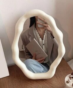 ShebSheb Irregular Mirror,Cloud Makeup Mirror with Wall Hooks and Stand,Desktop Vanity Mirror for Bedroom, Living Room and Office