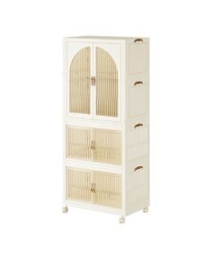 Organized Home Portable Kids Closet Children's Wardrobe Collapsible Plastic Baby Clothes Large Cabinet Bedroom Quick Install Toddler Dresser with Hanging Rod and Door