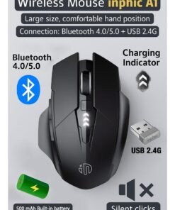 inphic A1 Wireless Mouse – Rechargeable, Silent Click, Ergonomic Design, 2.4G/ Bluetooth Dual Mode (Optional), Adjustable DPI, Portable Optical Mouse for Laptop, PC, Mac, Office & Gaming