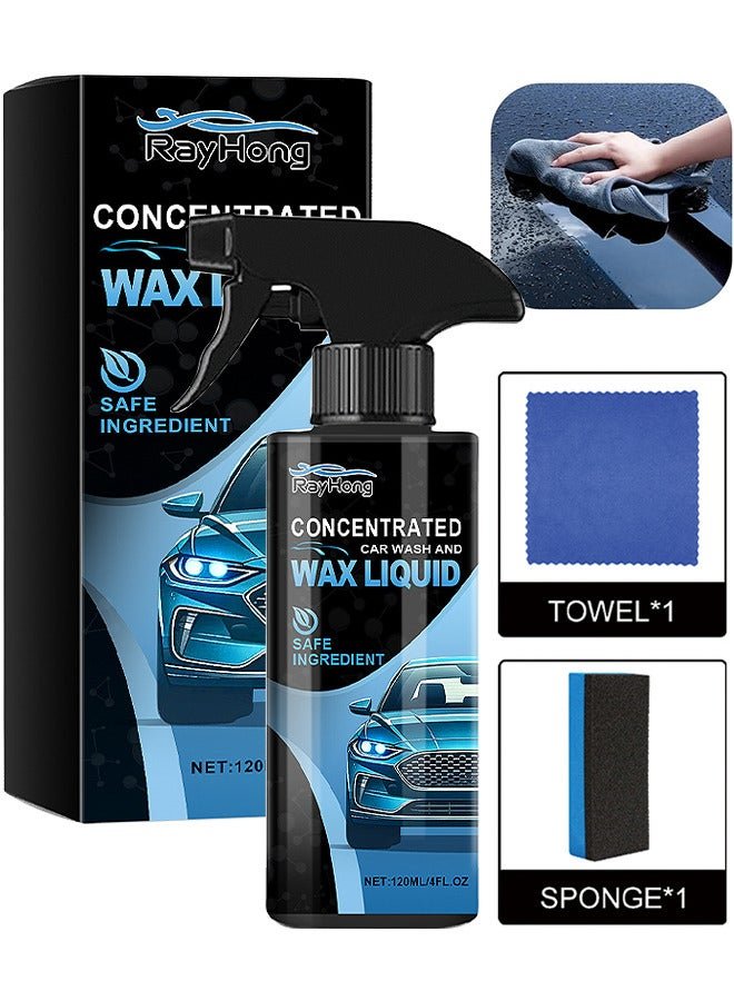 RAYHONG Concentrated Car Wash And Wax Liquid, Waterless Car Wash Kit, Rinseless Car Wash, Eco-Friendly Car Wash Kit, With Car Wash Sprayer, Sponge And Cloth, Safe On All Vehicles, Deep Cleaning, 120ML