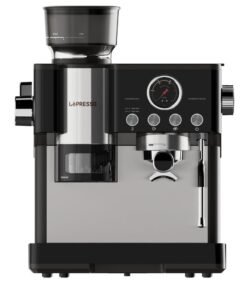 LePRESSO Semi-Automatic Coffee Machine with Adjustable Grinder, Espresso Machine with Smart Tamping System, Industrial 58mm Porta Filter, 19Bar Pump, Multiple Brewing Option, Large Water Tank Capacity - Black