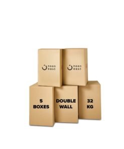Noon East 5-Pack Large Double Wall 100% Recyclable Corrugated Cardboard Moving Boxes with 32 KG Capacity, 45 x 45 x 70 cm Brown Carton for Packaging, Shipping and Storage, 5 ply