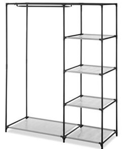 Whitmor Spacemaker 5 Tier Wardrobe Closet, Freestanding Storage System with Garment Rod, Space - Saving Organizer for Small Bedrooms, Apartments, Sturdy Steel Frame, Black/Gray