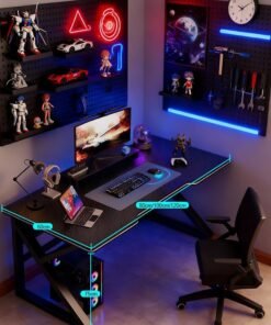 K-Shaped Gaming Computer Desk (Black), Ergonomic PC Table for Gamer & Home Office, Modern Smiple Style Game Table, 80/100/120x60x75cm, Easy Assembly