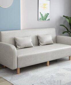Comfynest Seats 3 Modern Small Solid Wood Frame Foam Filled Sofa With Square Arm - Flannel 150 X 65 X 75 Cm Gray-White