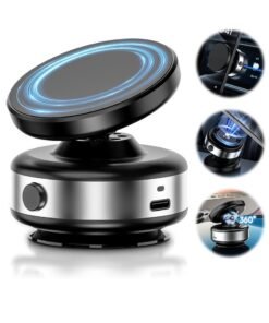 LIVVY Upgraded 360° Adjustable Electric Vacuum Magnetic Suction Cup Phone Mount, Hands-Free Magnetic Cell Phone Holder for Car, Gym, Mirror, Smooth Surface, Compatible with Magsafe iPhone
