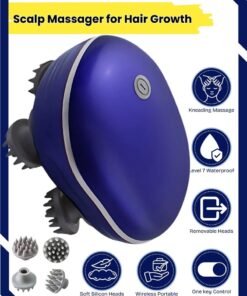 Prime by javaudan Electric Scalp Massager, Waterproof Portable Head Massager for Hair Growth Handheld Hair Massager with 4 Massage Heads, Detachable and Washable Handheld Scratcher for Deep Clean Hair Growth Head Relax