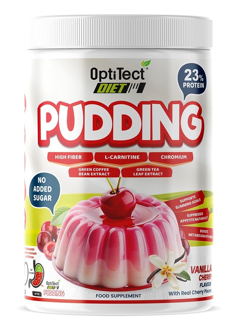 OptiTect Diet Pudding – Vanilla Cherry Flavor, 300g | High Protein, High Fiber, Sugar-Free Dessert