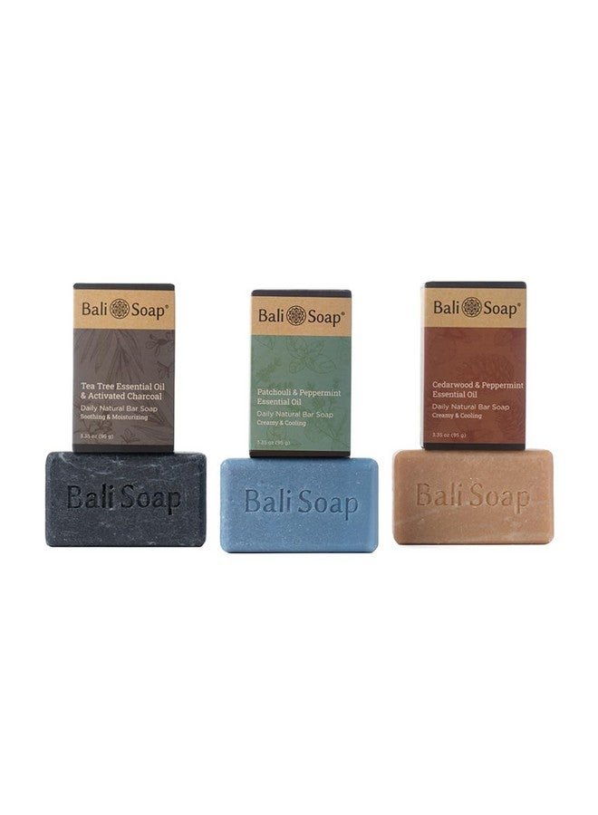 Bali Soap Earthy Botanical Daily Essential Oil Bar Soap Set 3 Pc Variety Pack Handmade Moisturizing Natural Glycerin Soap For Body & Face Vegan And Biodegradable 3.5Oz Bars