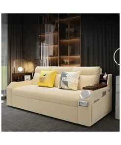AWD Modern Extendable 2 in 1 Sofa Bed with Side Pockets, Daybed with Bottom and Side Storage, USB Ports, Bluetooth, Speaker. Sofa Bed for Living Room Bedroom Small Spaces Home Furniture.