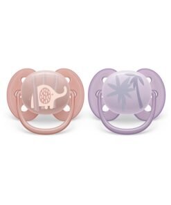 Philips Avent Soother Ultra SOFT 0-6M For Girls, 2 Pieces | No.1 Brand Recommended by Moms Worldwide | Light, Soft, BPA free, Orthodontic with Sterilization Case