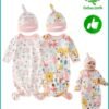 Bybeo 2PCS Baby Swaddle Blanket Wrap Cap Set with Knot, Newborn Nightgowns, Baby Swaddle Blanket, Newborn Infant Sleep Sack With Caps, 100% Cotton Breathable and Skin-Friendly for 0-4 Months
