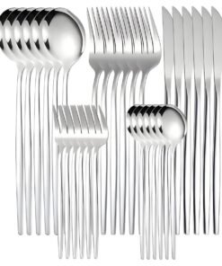 Betaoby 30-Piece Stainless Steel Knife Fork Spoon Full Set Silver for Home Office Restaurant Hotel, Include Spoons, Fork, Knife,Coffee spoon,Mirror Finish, Dishwasher Safe,Cutlery Set