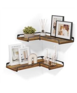 VASAGLE Corner Shelves, Set of 2 L-Shaped Wall Floating Shelves, Industrial Style, for Living Room, Bedroom, Kitchen, Rustic Brown and Black