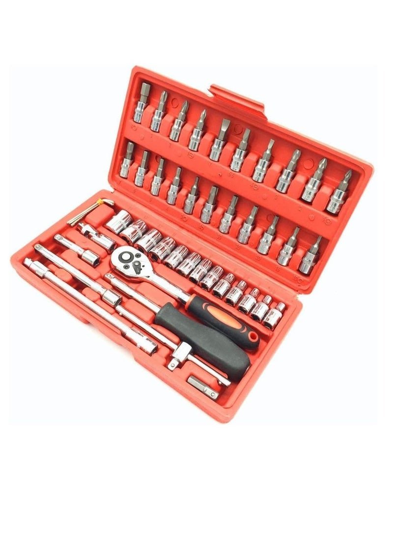 ABBASALI 1/4''Socket Ratchet Wrench Socket Bit Combination Tools Kit for Auto Repairing & Household,Metric,46-Piece Socket Spanner Set 0.6 cm / 0.25-Inch